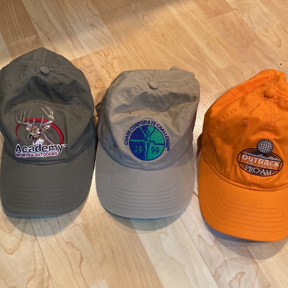 Lot of 3 Unisex baseball caps - khaki, green, orange
